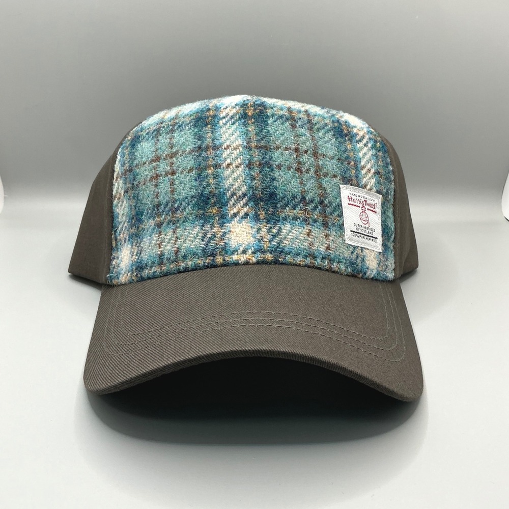 Glen Appin Harris Tweed Baseball Cap Brown Turquoise Plaid Wool Hat Adjustable